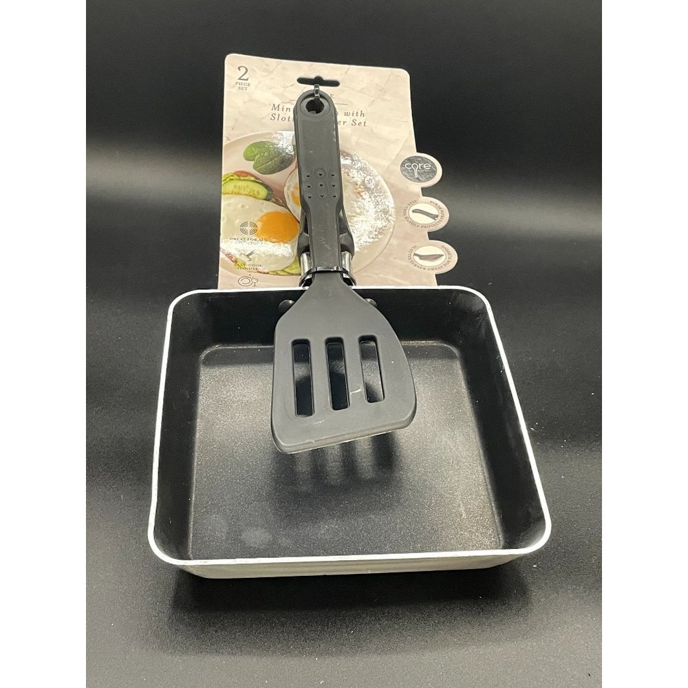 Core Home Mini Fry Pan with Slotted Turner Set NWT White Stay Cool Handle